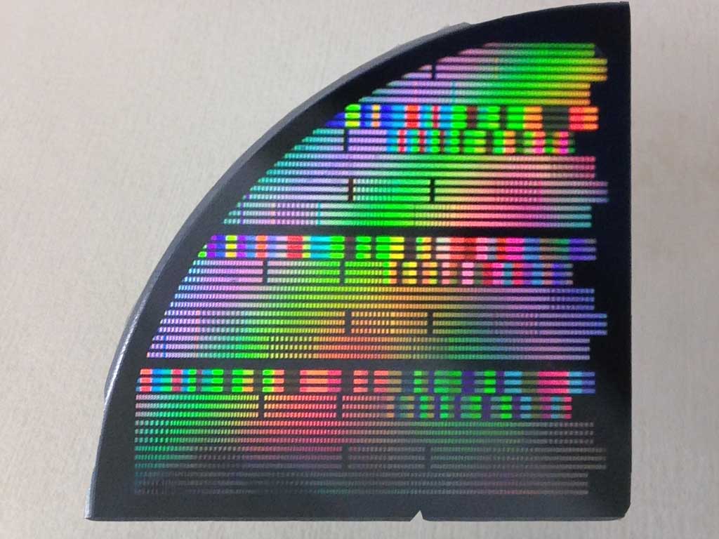 Enlarged view: Processed wafer showing light interference